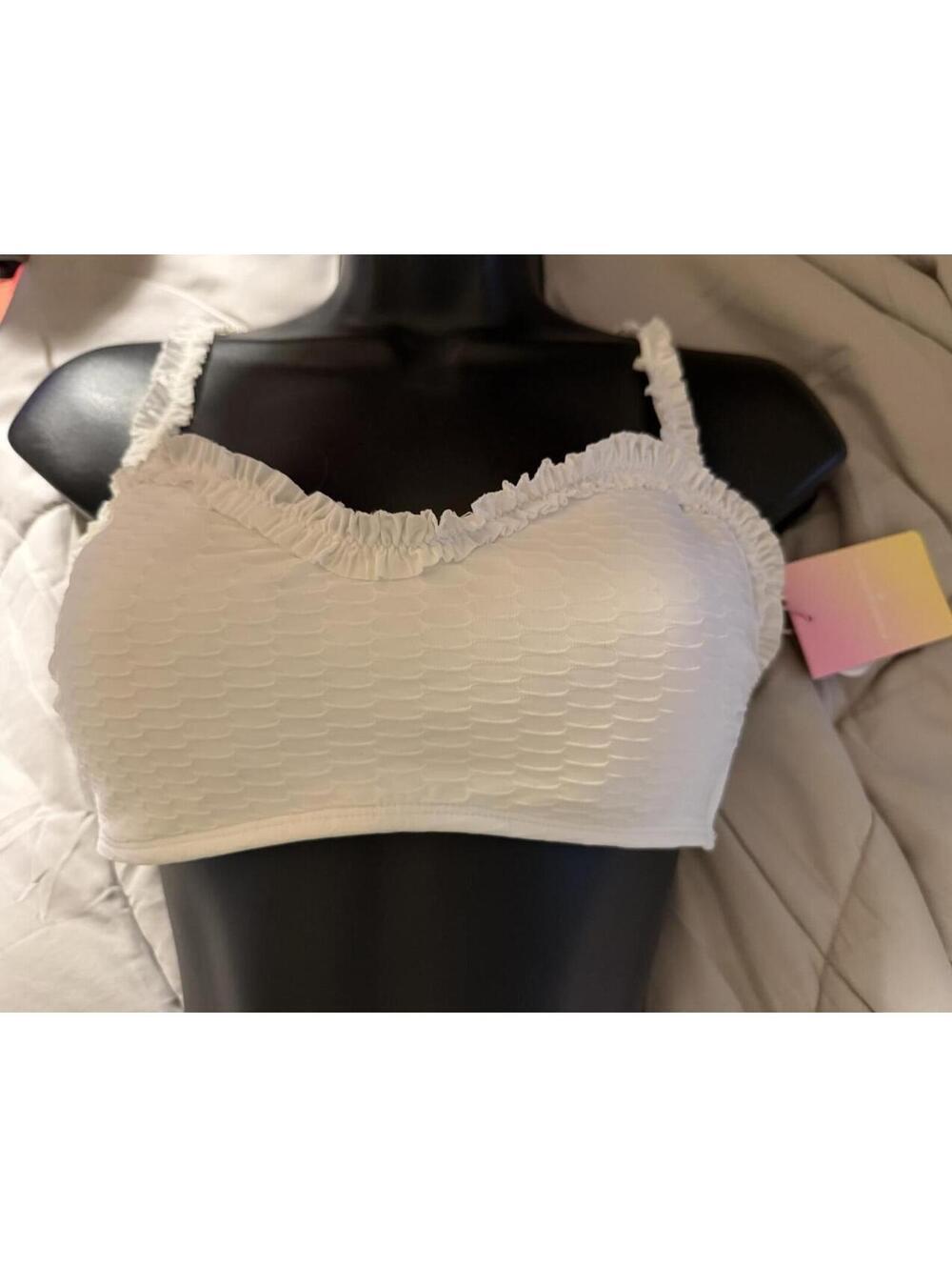 BATHING SUIT TOP Stoney Clover Lane White Textured Ruffle Bikini Top Size M
